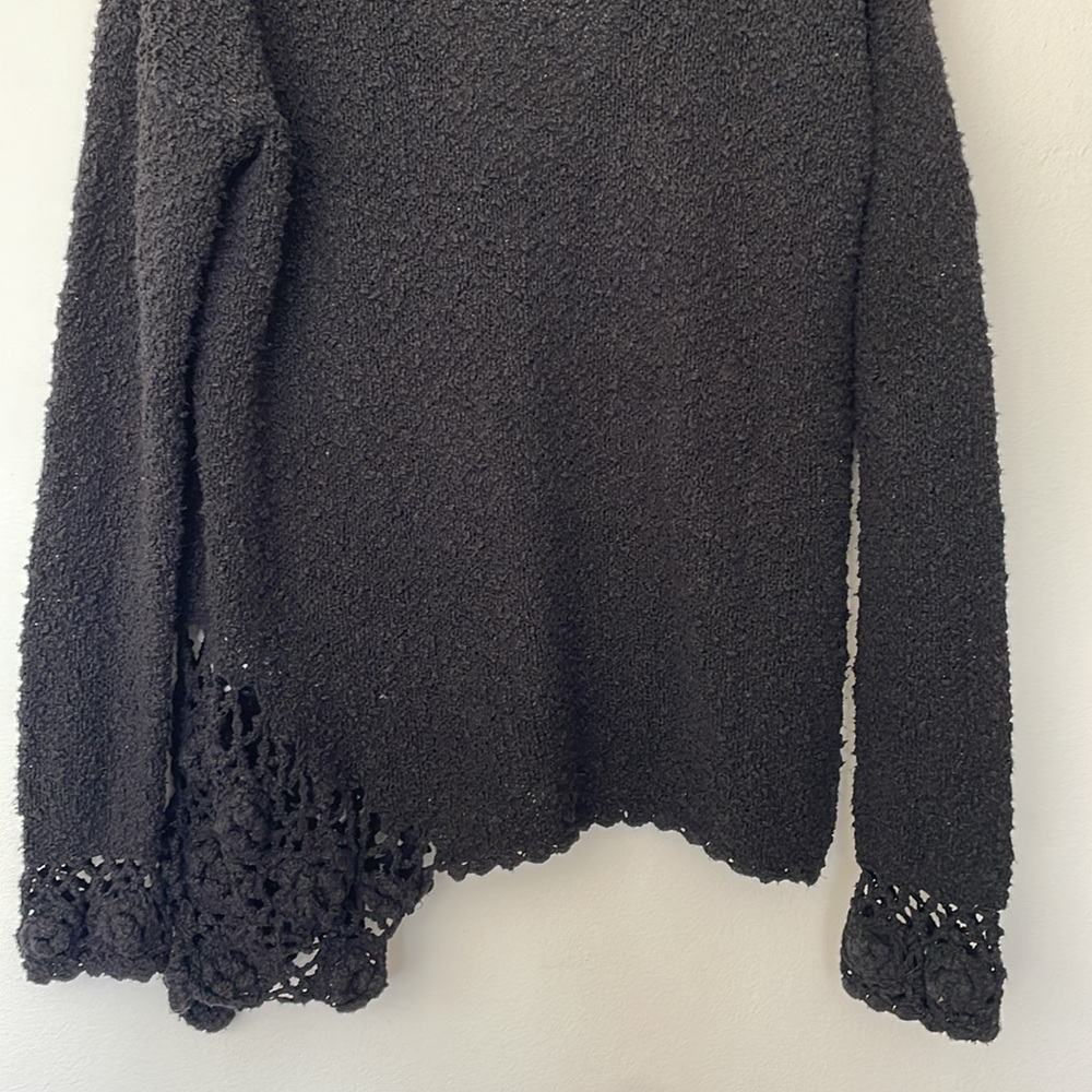 Carraig Donn | Irish Linen Cotton Hand Knit Boucle Crochet Lace Cardigan Large - Picture 10 of 15